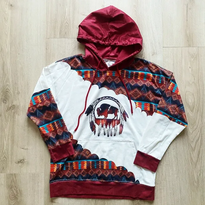 Vintage Native American Sweat-Shirt / Amerindian Hoodie Homme Exclusive Ethnique (Taille L) - photo numéro 2
