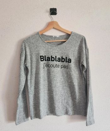 Pull fille 14 ans – Gémo – gris chiné – message humour