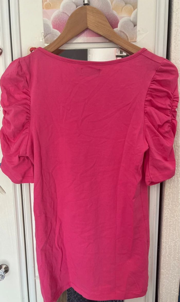 Pull col rond, manches bouffante courte, rose, Zara, M - photo numéro 5
