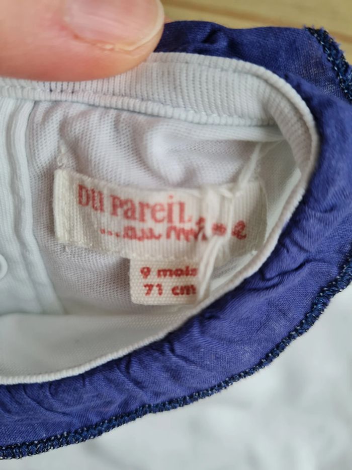 Tshirt ML blanc et col bleu 9 mois DPAM - photo numéro 2