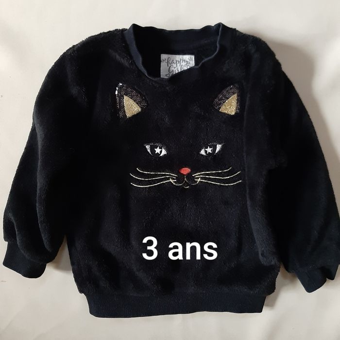 pull chaud noir tout doux - chat - C&A - 3 ans