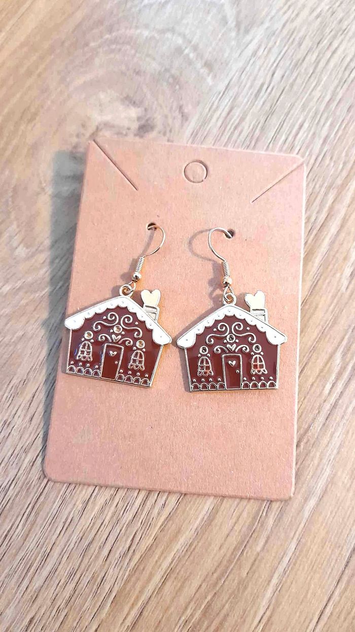 Bijoux Noël | Boucles d’Oreilles Maison Pain d’Épices – Neuf - photo numéro 2