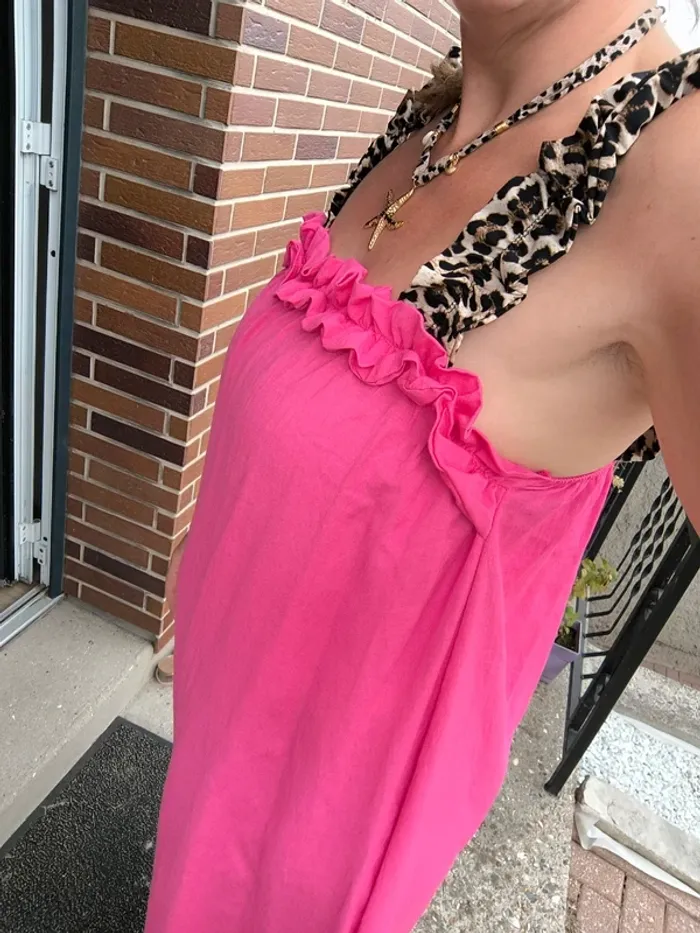Robe longue rose fushia bretelles léopard TU 36 à 44 - photo numéro 3