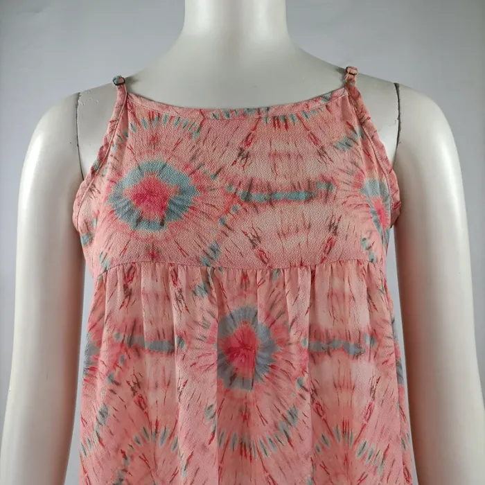 Robe longue IKKS tie and dye rose et bleue, coupe fluide, fines bretelles, taille S A1207 - photo numéro 7