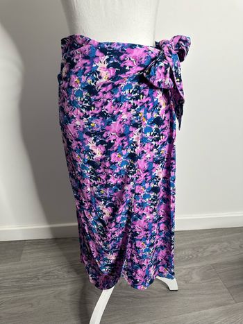 Jupe longue portefeuille à fleurs bleue et violette Vintage T38 M