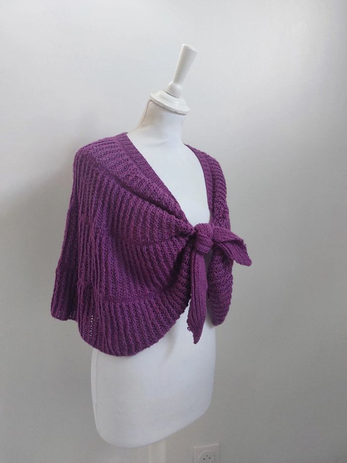 Cape en laine à nouer violet prune femme taille unique - photo numéro 2
