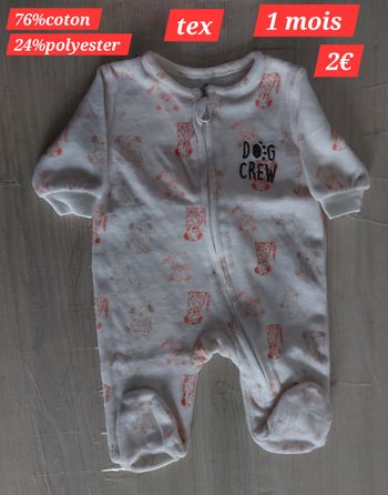 Grenouillère écrit Dog Crew fille 1 mois 