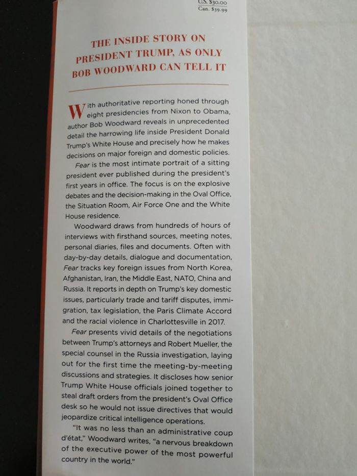 Livre Fear Trump Bob Woodward - photo numéro 2