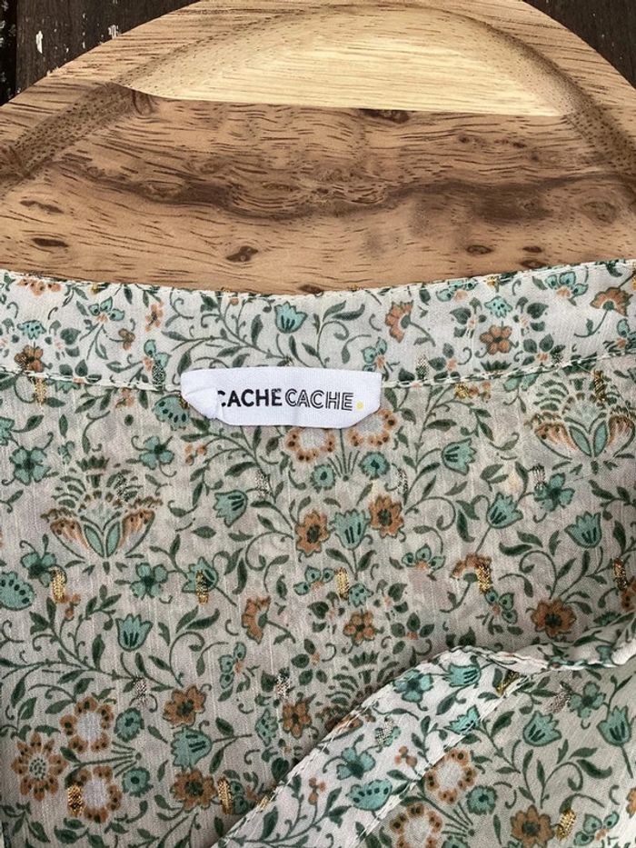 Blouse cache cache fluide à fleurs vert d’eau – Taille 36 – Très bon état - photo numéro 6