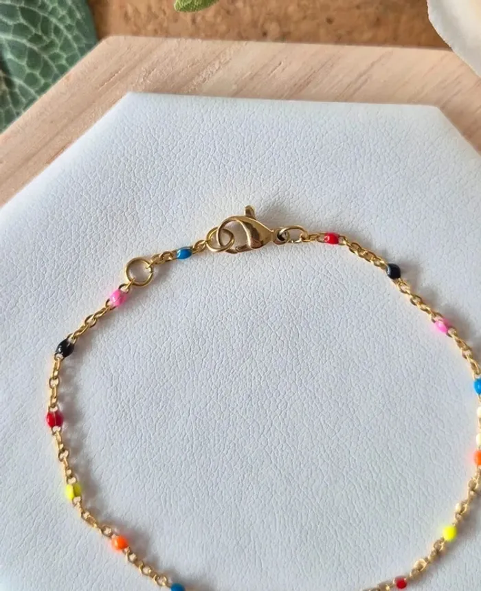 1 bracelet dorée or estival 
🌸 en acier inoxydable perles multicolores - photo numéro 3
