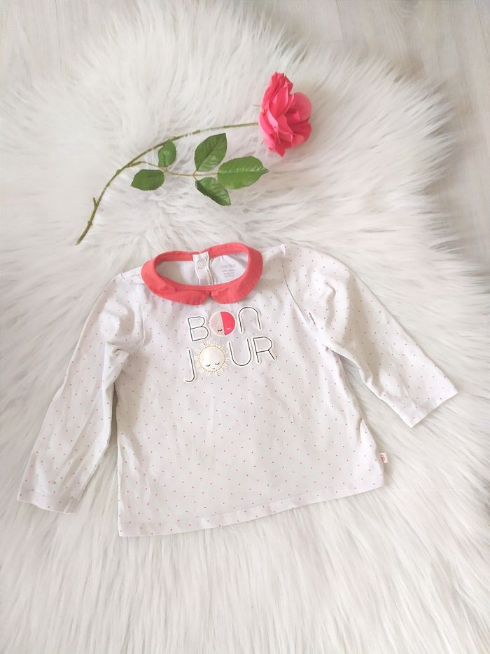 Tee shirt manches longues inscription Bonjour bébé fille 80 cm