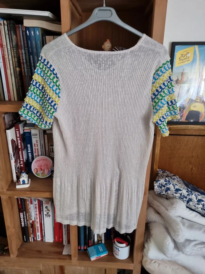 Tunique beige manches ajourées colorées - photo numéro 4