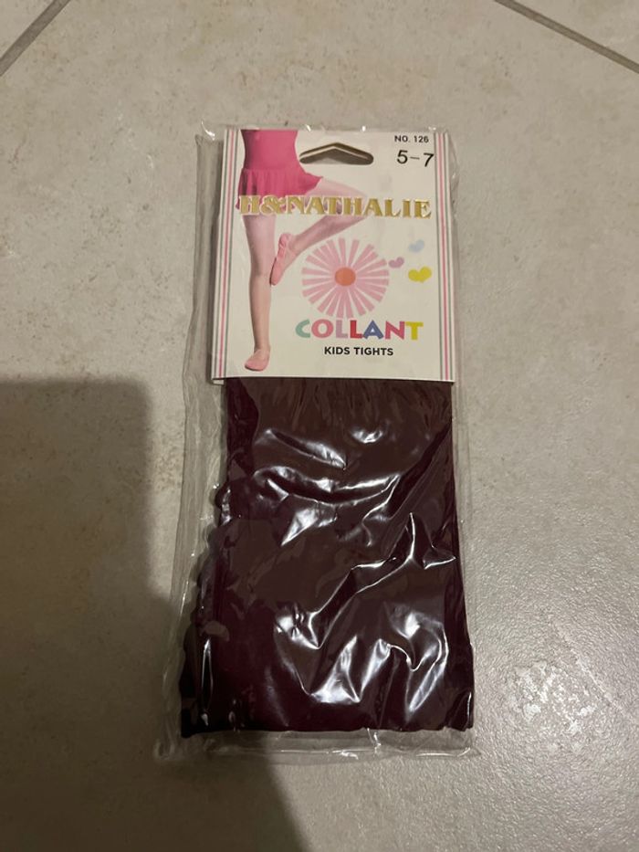 5/7 ans collants fin bordeaux neuf