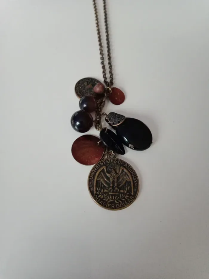 Collier pierres et pièces dollar et français vintage - photo numéro 4