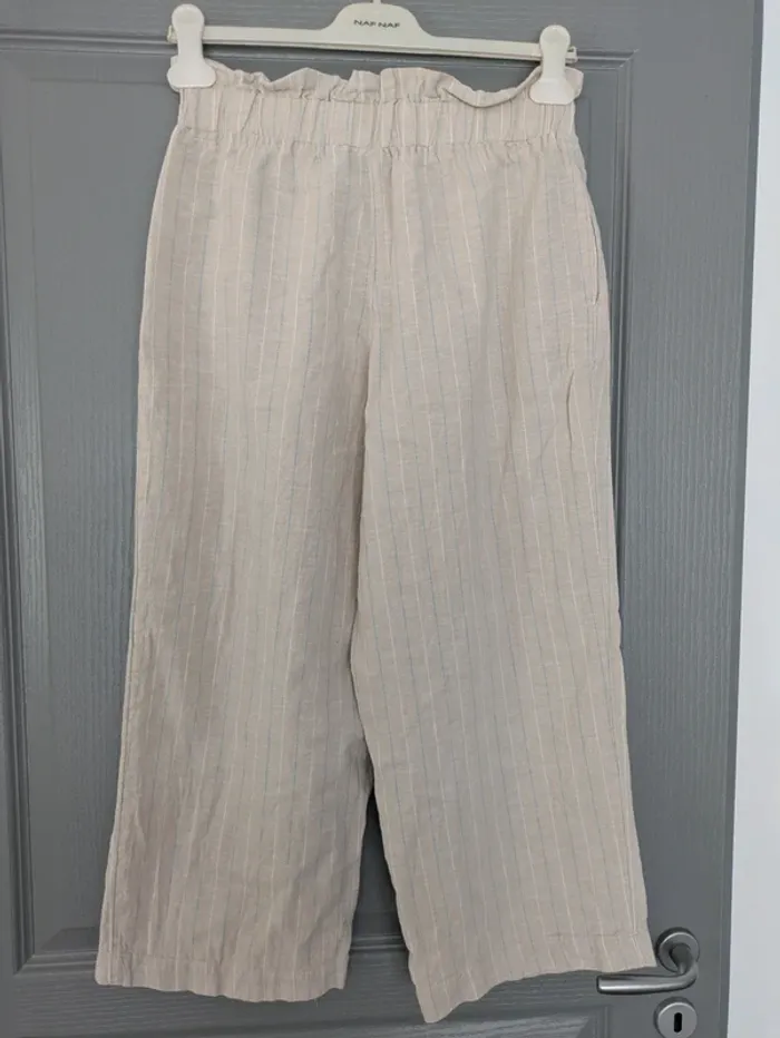 Pantalon pantacourt en lin ample coupe large Kiabi taille 38 - photo numéro 4