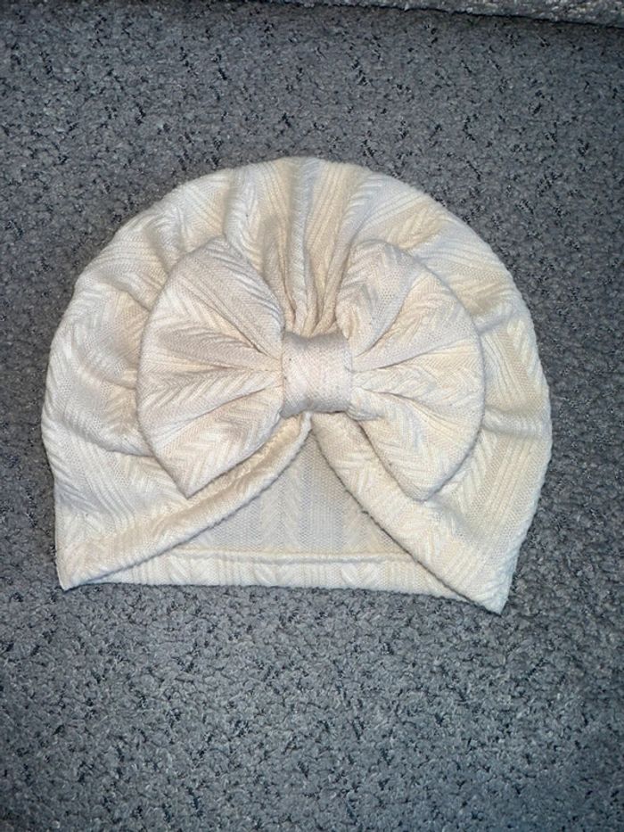 Bonnet / bandeau / turban de tête gros noeud crème - photo numéro 2
