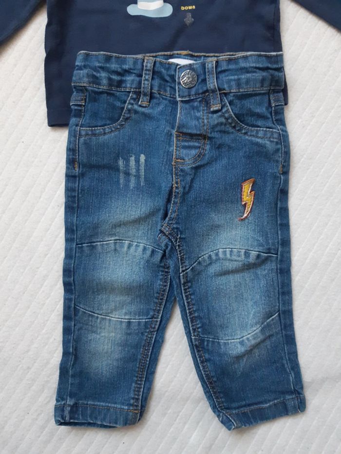 Tenue tee-shirt manches longues et pantalon jean Pommette 9 mois - photo numéro 4