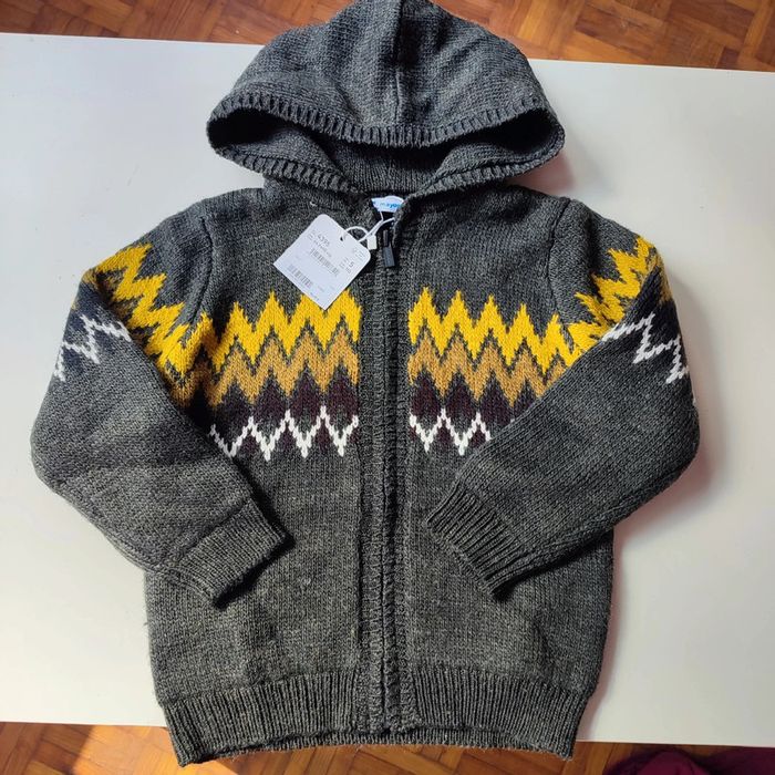 Pull d'hiver gris foncé avec capuche et fermeture éclair pour enfants de 5 ans ou 110 cm,Mayoral