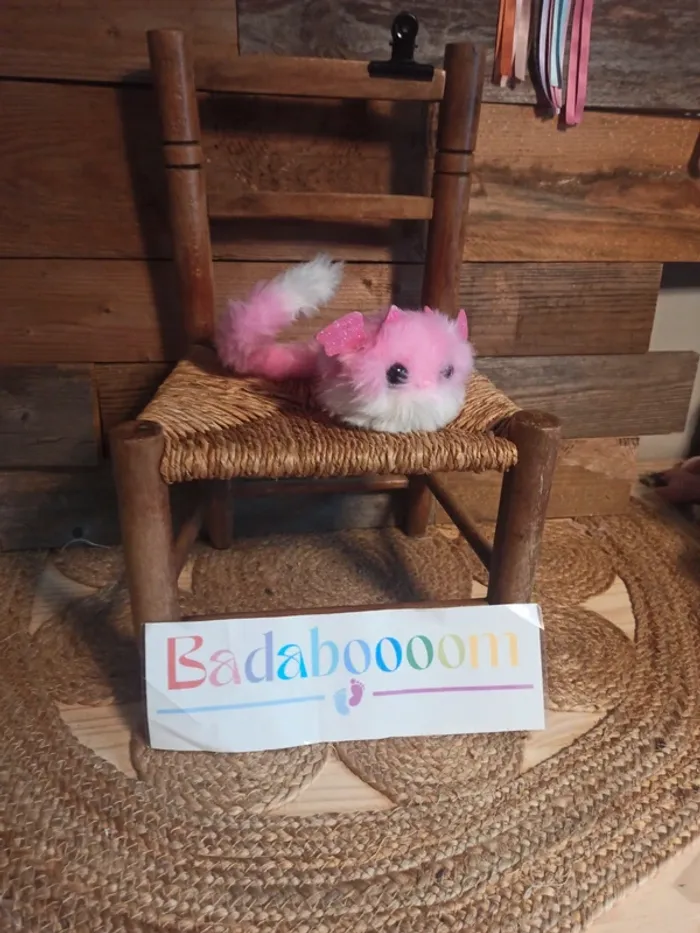 Peluche jouet chat pomsies rose blanc tbe
