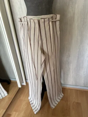 Pantalon, crème en lin