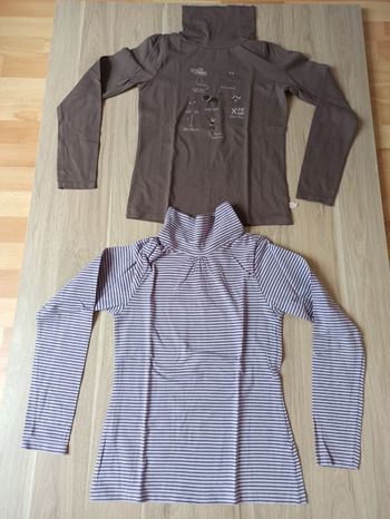 Deux cols roulé en marron sergent major 12 ans et un rayé Lisa rose 12 ans