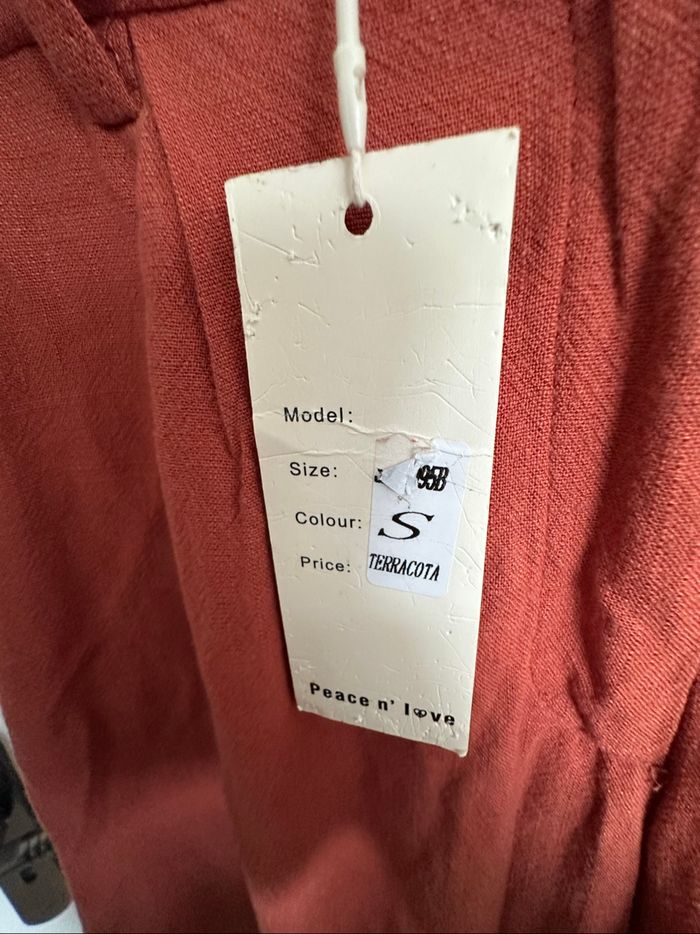 Pantalon effet lin terracotta