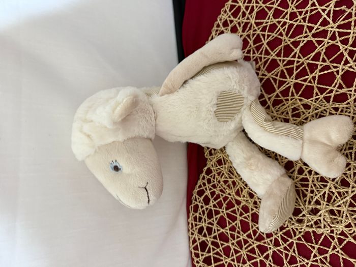 PELUCHE DOUDOU MOUTON COCKTAIL SCANDINAVE BLANC RAYE BEIGE - photo numéro 2