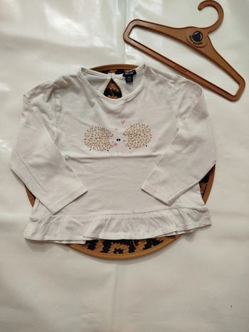 T-shirt manches longues 24 mois Kiabi hérisson blanc