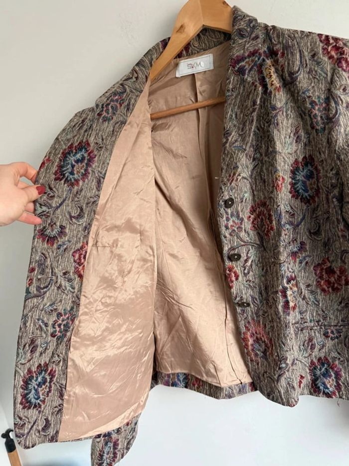 Blazer vintage fleurie en laine - photo numéro 5