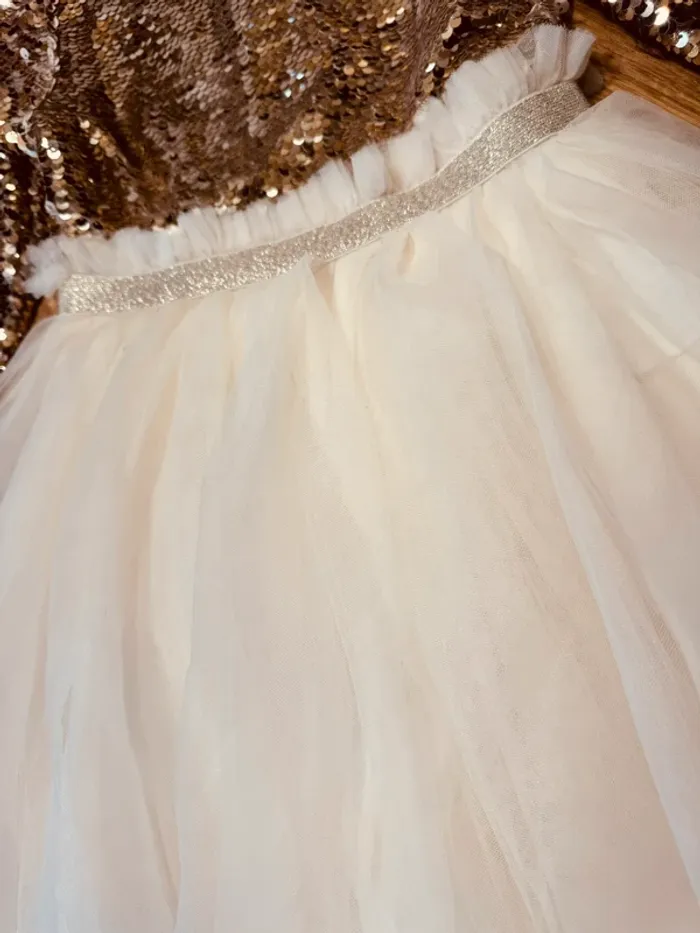 Taille 2-3 ans Robe créateur fille TAO crème dorée * sequins tulle * 🩷 - photo numéro 5