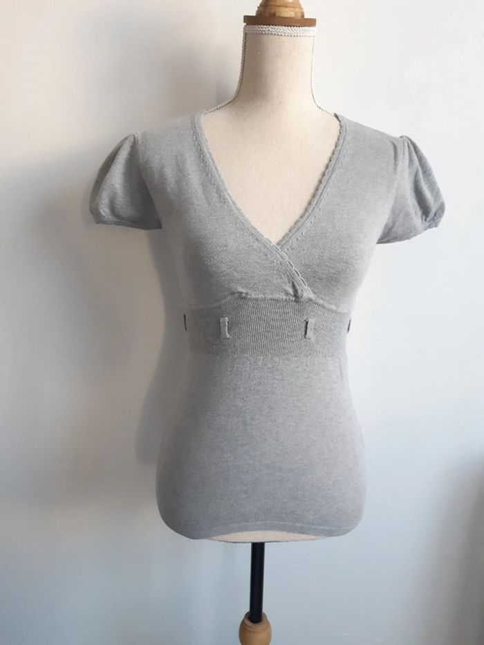 Haut fin gris manches courtes Papillonne