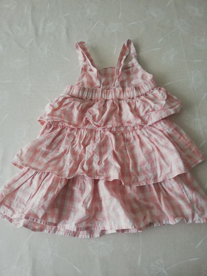 Robe bretelles à carreaux blanc/rose à volants okaou 86 cm - photo numéro 2