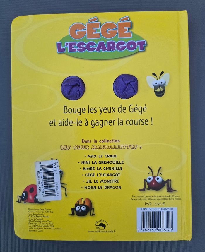 Piccolia : livre marionnette Gégé l'escargot - photo numéro 2