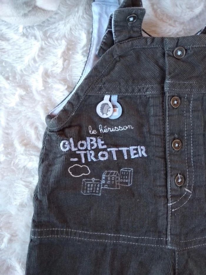 Salopette doublée velours Garçon 1 mois Hérisson Globe trotteur 100% coton - photo numéro 3