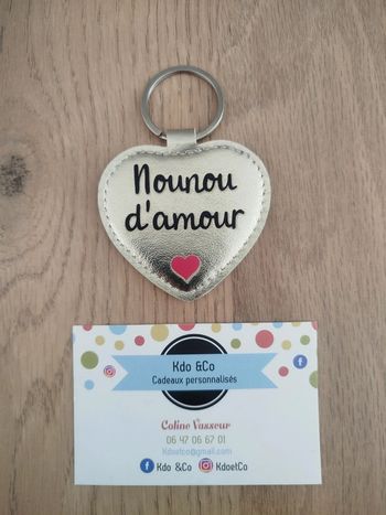 Porte-clé similicuir coeur nounou d'amour