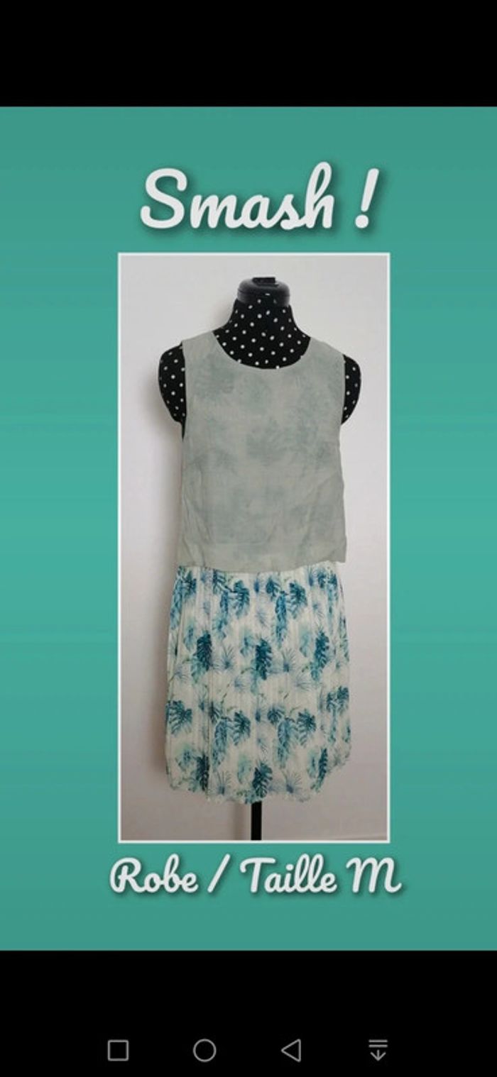 Robe courte d'été tropicale vert d'eau Taille M Smash!