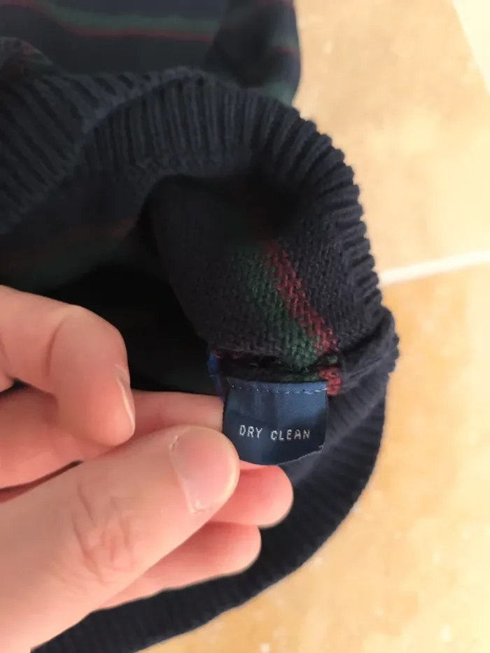 Magnifique pull col  boutonné Ralph Lauren homme L noir rayures vertes rouges logo rouge - photo numéro 11