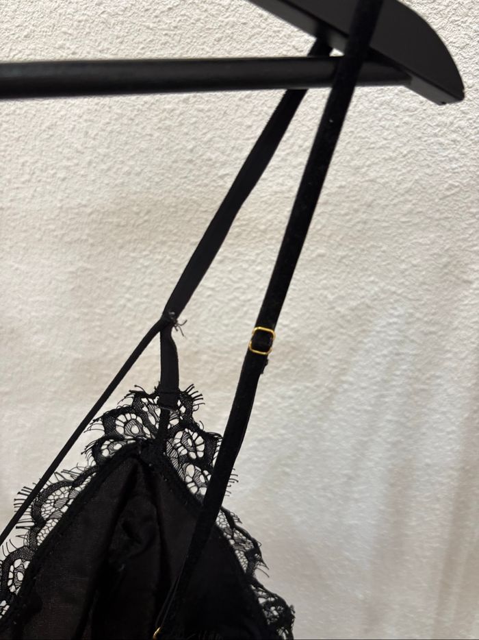 Nuisette à bretelles noir effet velours avec dentelle Undiz - Taille M - photo numéro 5
