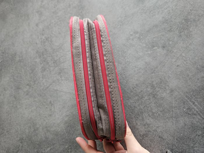 Trousse fourre-tout pour école rectangulaire 2 poches - Grise & rose - Fouganza - photo numéro 2