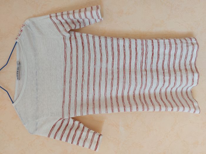 T-shirt façon marinière Kookaï rayures rouges 100% lin taille XS/S