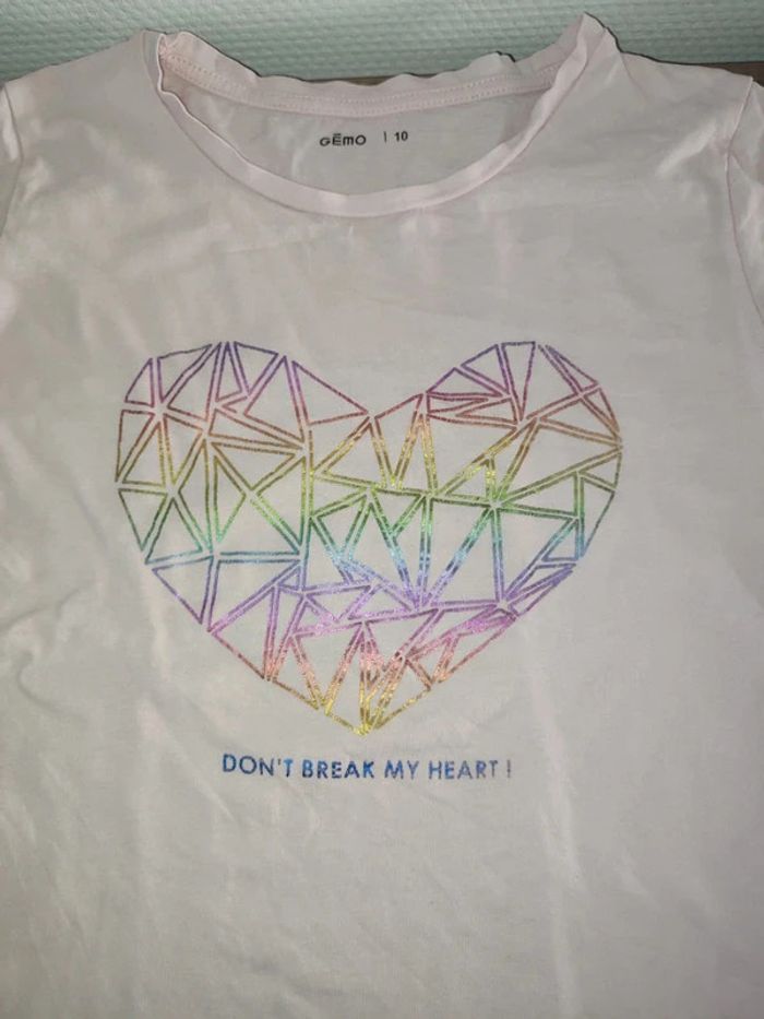 T shirt Gémo 10 ans rose avec un coeur " Don't break my heart " - photo numéro 2