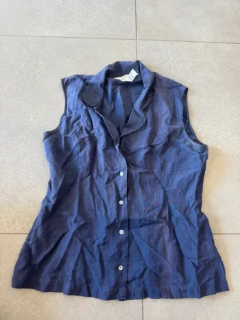 Chemise sans manches bleue en soie taille L, très bon état Art of silk