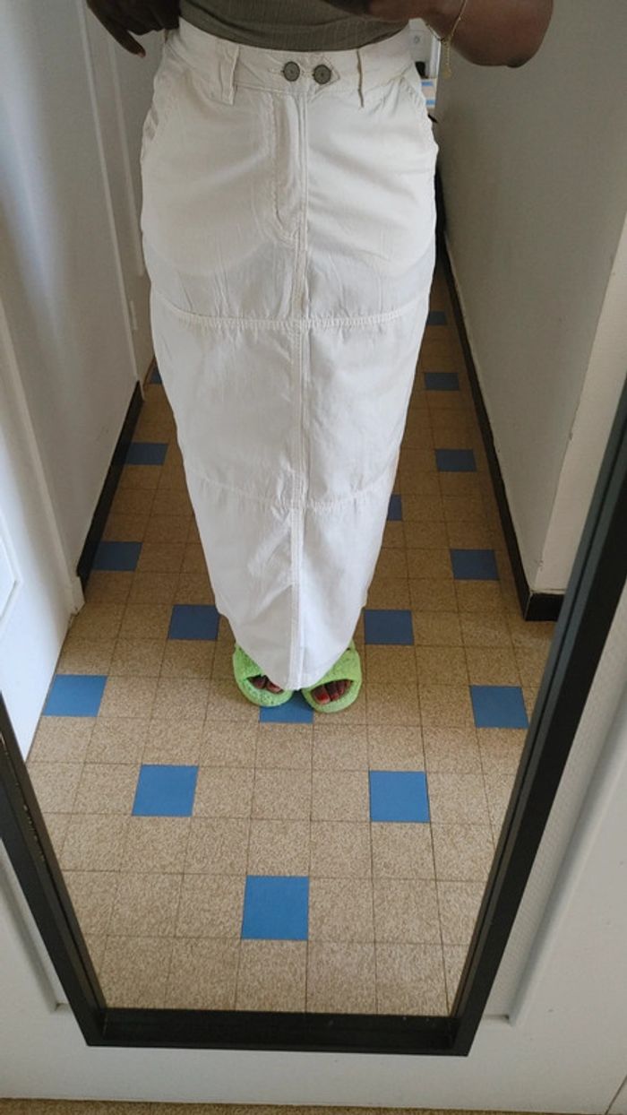 Jupe longue léger en toile fente à l'arrière blanche - photo numéro 4
