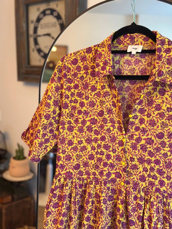 Robe à fleurs An’ge – imprimé violet et jaune – T2 - photo numéro 3