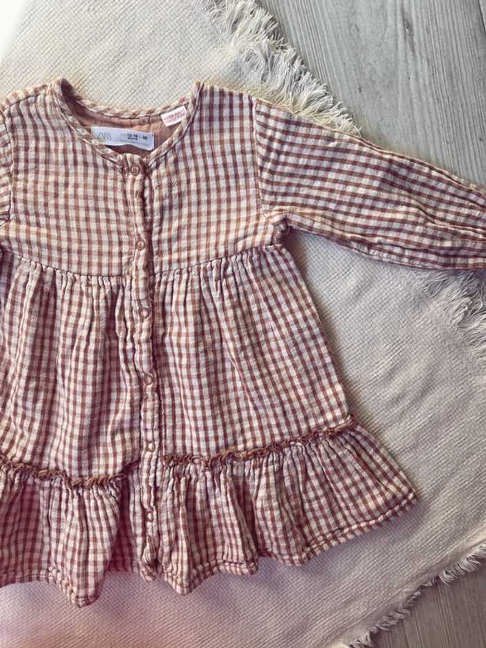 Magnifique robe Zara Vichy crème camel 12 18 mois 86 - photo numéro 2