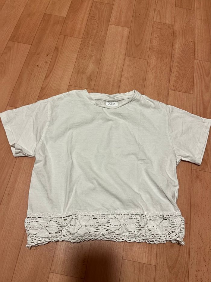 tee shirt blanc dentelle broderie zara - photo numéro 2