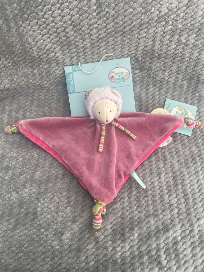 Doudou plat souris violet rose Les Pachats Moulin Roty
