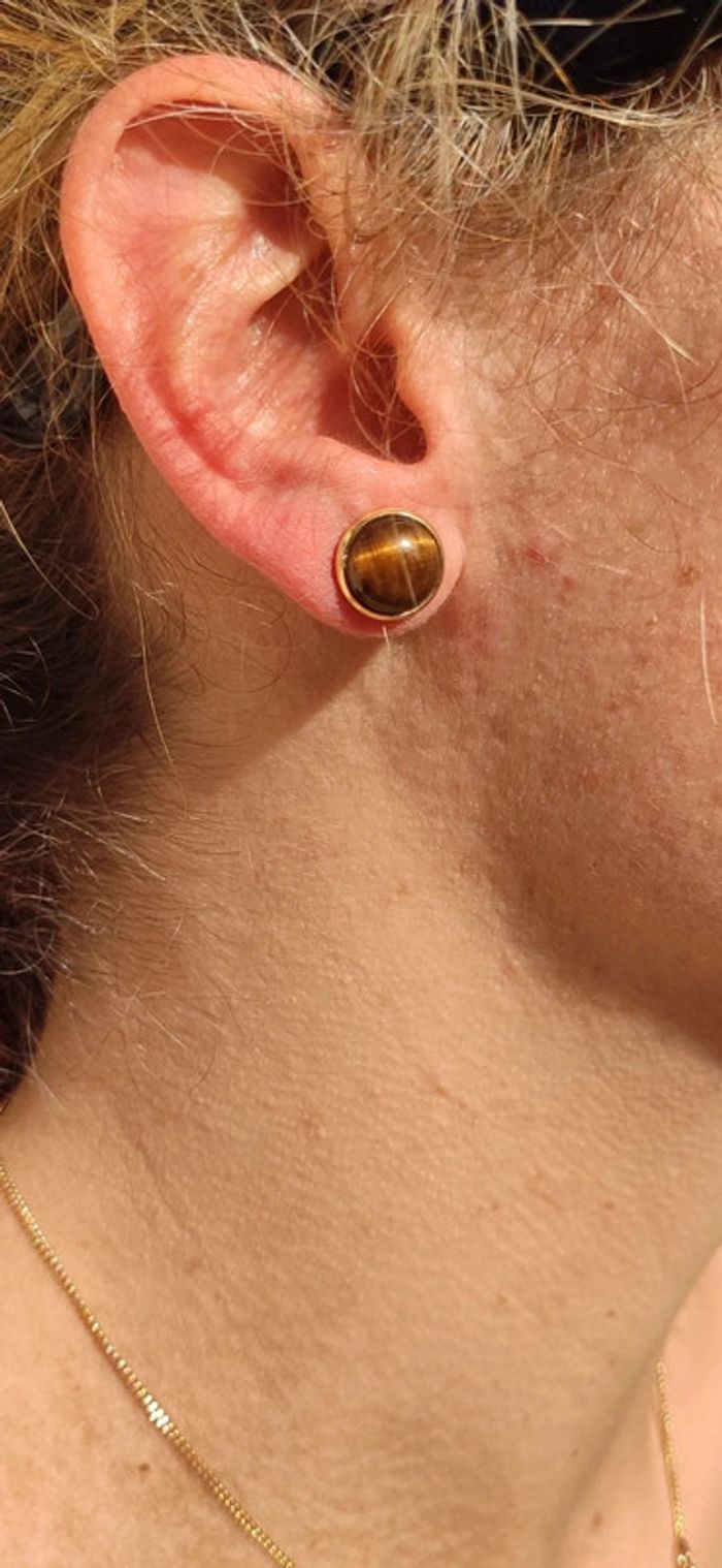 Boucles d'oreilles Clous Oeil du tigre - photo numéro 3