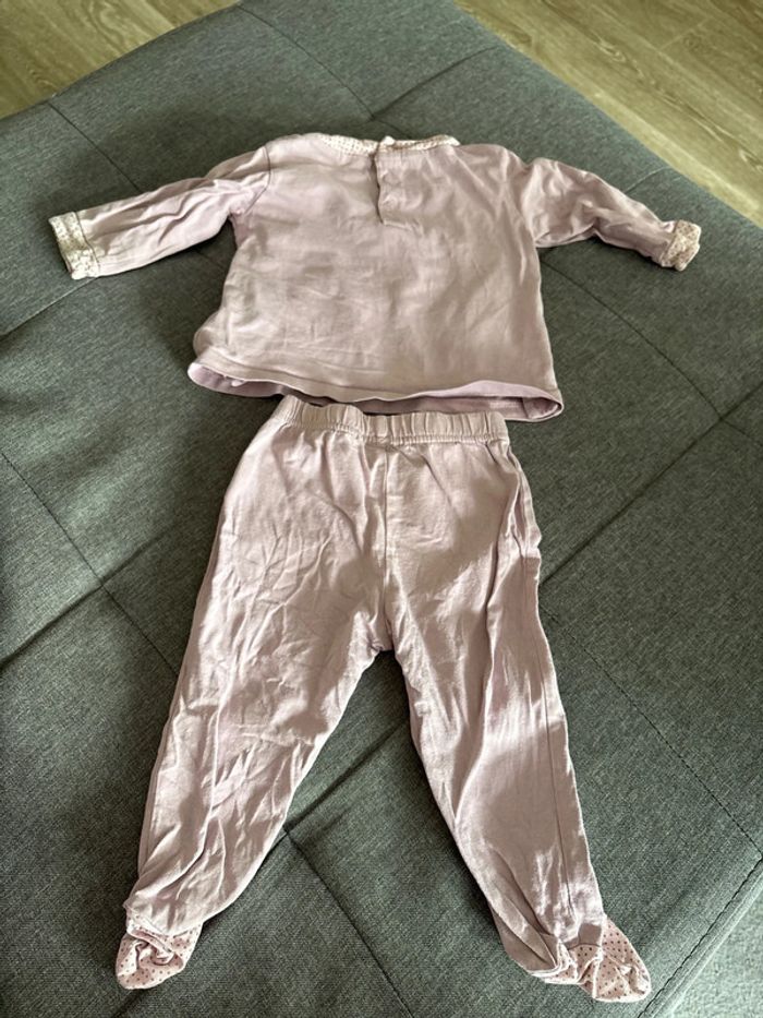 Pyjama 2 pièces 9 mois fille lilas et rose kitchoun bon état - photo numéro 6