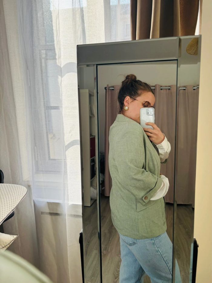 💚 Veste vintage blazer épaulettes vert d’eau menthe femme - photo numéro 6